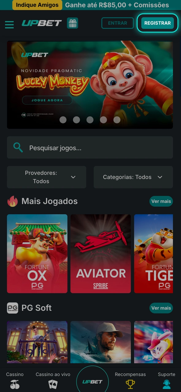 Siga as instruções para começar a se registrar no Upbet.