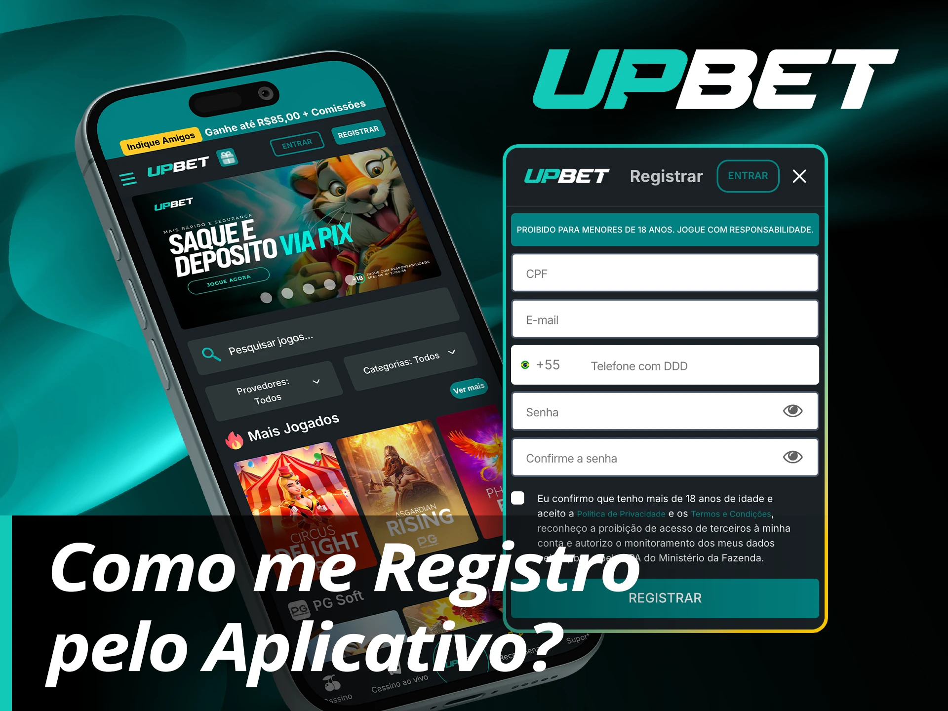 Crie uma conta na UpBet através do aplicativo e jogue agora mesmo.