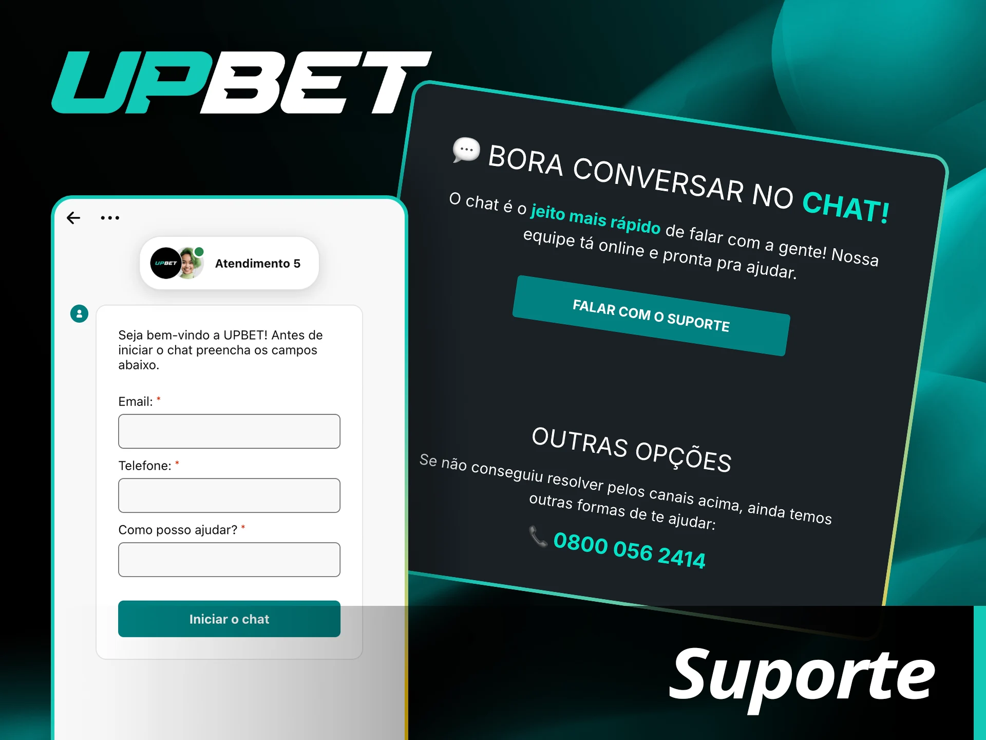 Escreva no chat de suporte da UpBet e resolva o problema em um minuto.